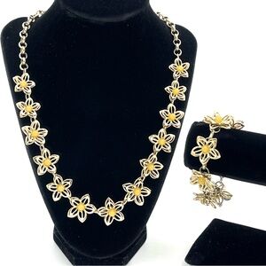 Vtg Cold Water Creek Hibiscus Enamel & Seed Pearl Choker & Bracelet Set